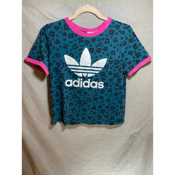 adidas Other - Adidas Shirt Youth Medium Blue Cheetah Pink Trim Pullover Girls Kids.